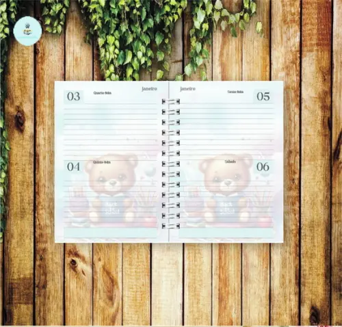 Volta às Aulas Arquivo Digital Combo Agenda Urso, Aquarelado