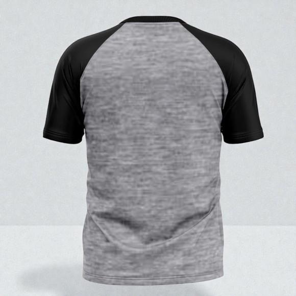 Camiseta Cinza c/ Manga Preta Poliéster Personalizada