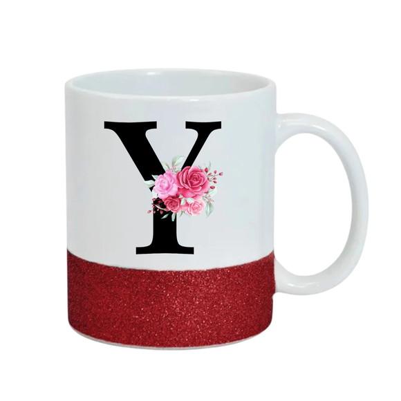 Caneca Base Glitter Vermelha Porcelana Personalizada