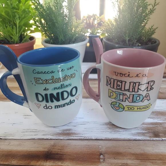 Caneca Cônica de Porcelana com Interior e Alça Colorida