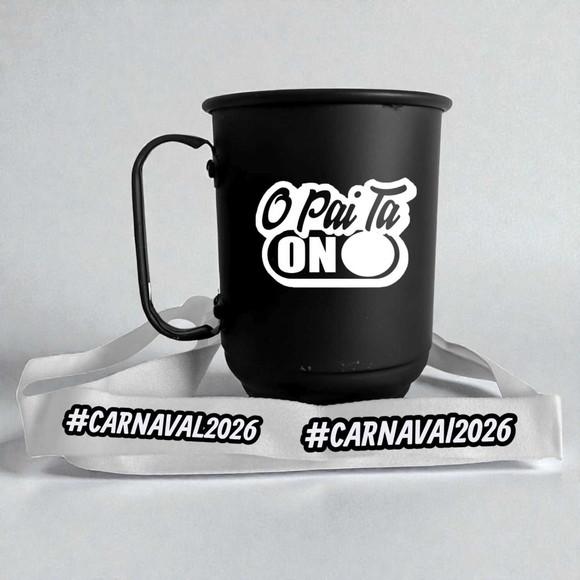 Caneca de Alumínio Preta 500ml com Cordão Personalizada