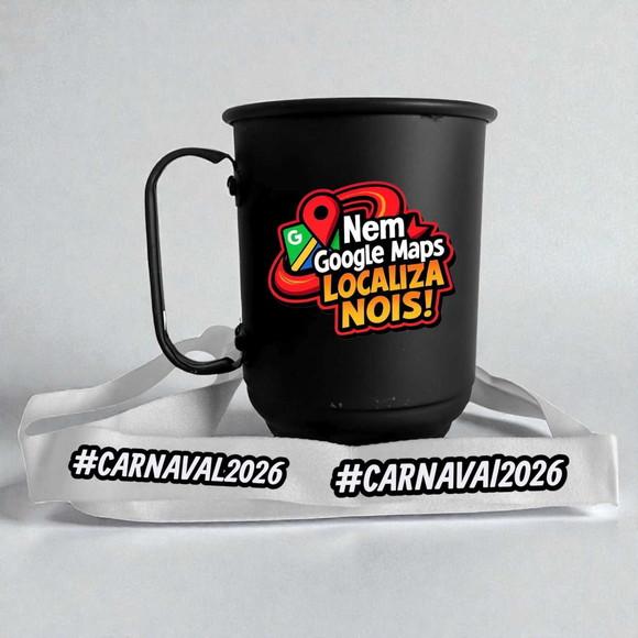 Caneca de Alumínio Preta 500ml com Cordão Personalizada