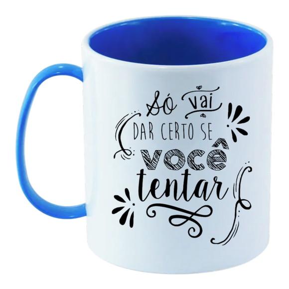 Caneca de Polímero 325ml com Interior e Alça Azul