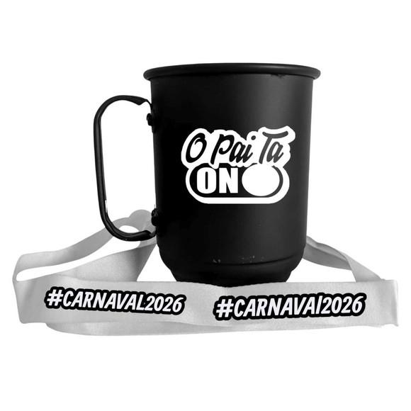 Caneca de Alumínio Preta 500ml com Cordão Personalizada