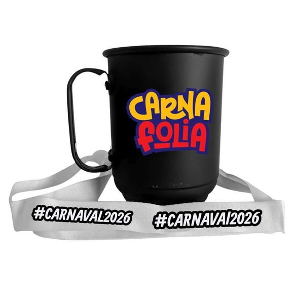 Caneca de Alumínio Preta 500ml com Cordão Personalizada
