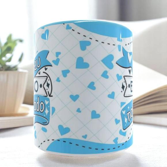 Caneca Love Azul Dia dos Namorados Personalizada