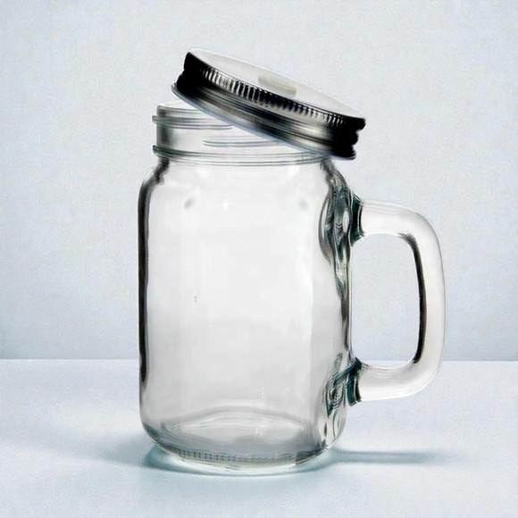 Caneca Mason Jar de Vidro Cristal - 430ml Personalizada