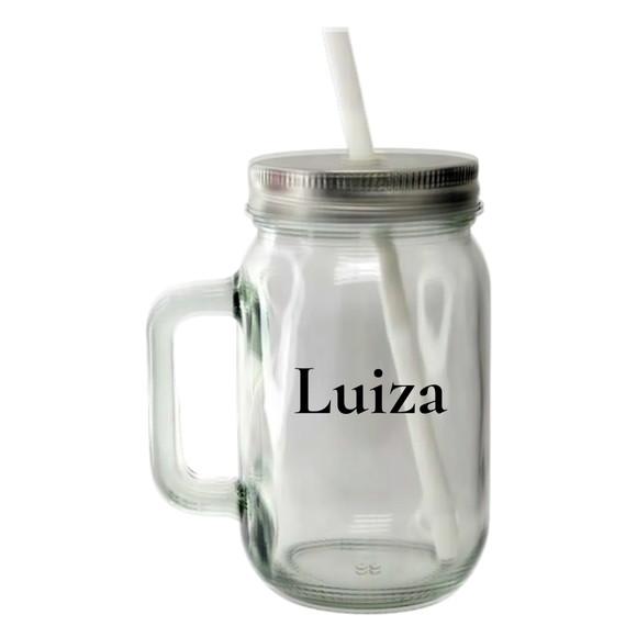 Caneca Mason Jar de Vidro Cristal - 430ml Personalizada