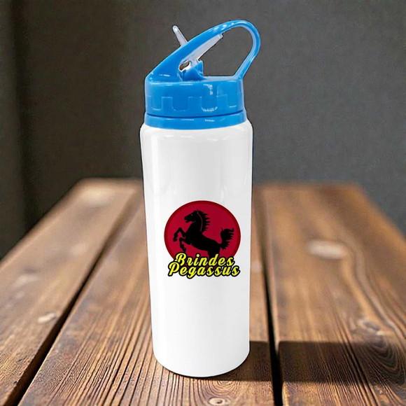 Squeeze de Aluminio Branco Bico Azul c/ Alça - 600ml