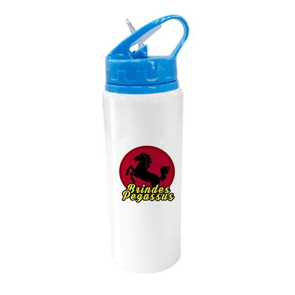 Squeeze de Aluminio Branco Bico Azul c/ Alça - 600ml