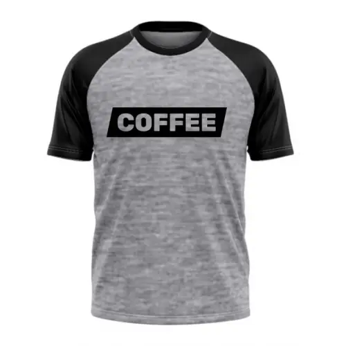 Camiseta Cinza c/ Manga Preta Poliéster Personalizada