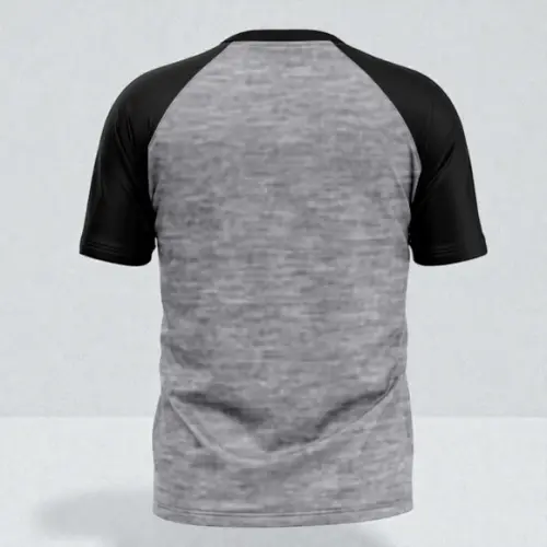 Camiseta Cinza c/ Manga Preta Poliéster Personalizada