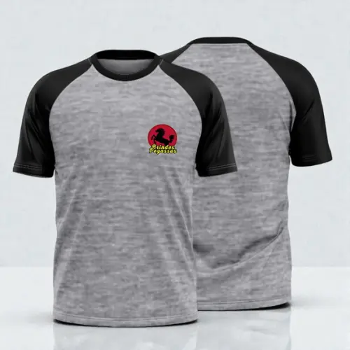 Camiseta Cinza c/ Manga Preta Poliéster Personalizada