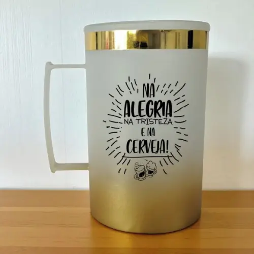 Caneca Acrílica Degradê Dourada com Borda