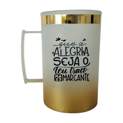 Caneca Acrílica Degradê Dourada com Borda
