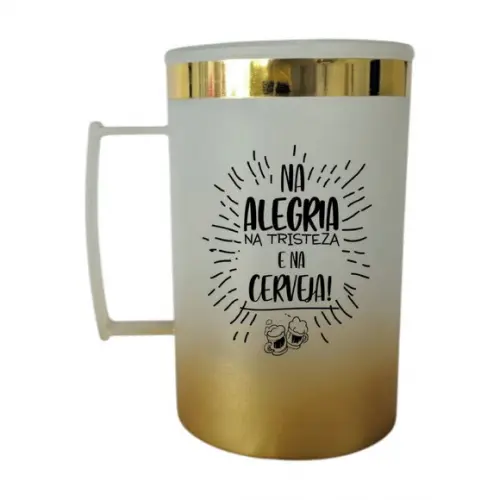 Caneca Acrílica Degradê Dourada com Borda