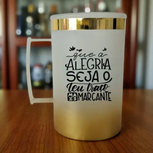 Caneca Acrílica Degradê Dourada com Borda