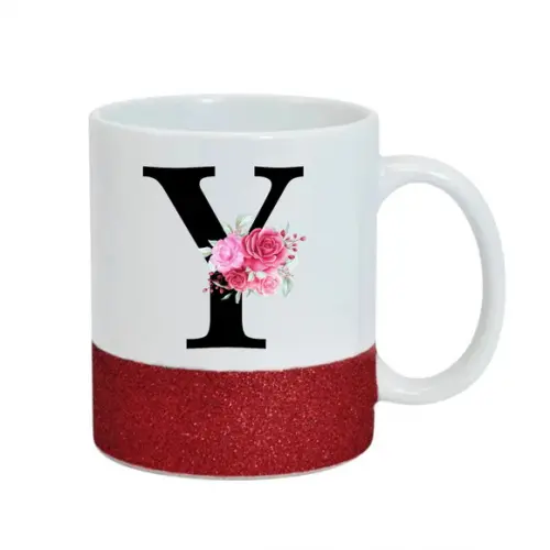 Caneca Base Glitter Vermelha Porcelana Personalizada