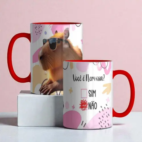 Caneca com Interior e Alça Vermelha Personalizada
