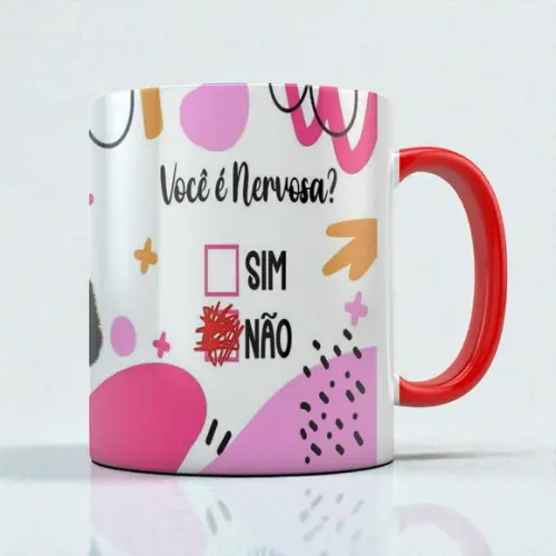 Caneca com Interior e Alça Vermelha Personalizada