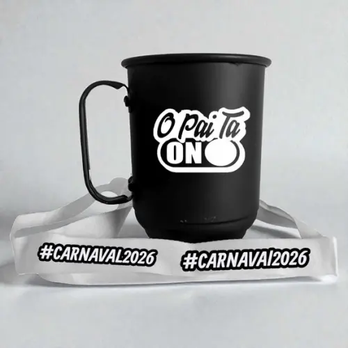 Caneca de Alumínio Preta 500ml com Cordão Personalizada