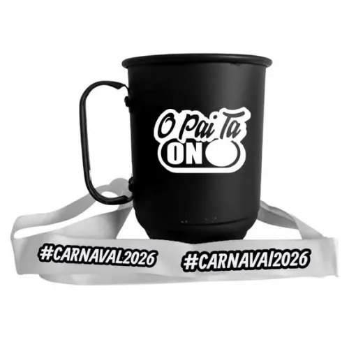 Caneca de Alumínio Preta 500ml com Cordão Personalizada