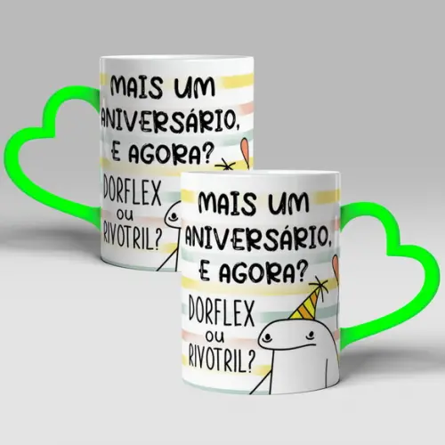 Caneca Feliz Aniversário c/ Alça Coração Personalizada