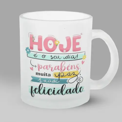 Caneca Feliz Aniversário de Vidro Personalizada