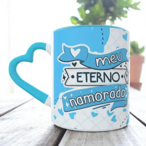 Caneca Love Azul Dia dos Namorados Personalizada