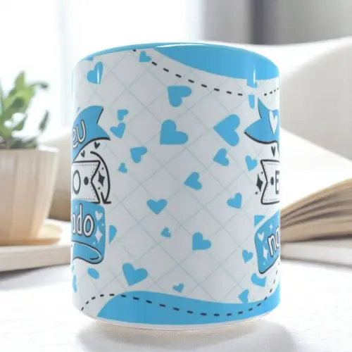 Caneca Love Azul Dia dos Namorados Personalizada