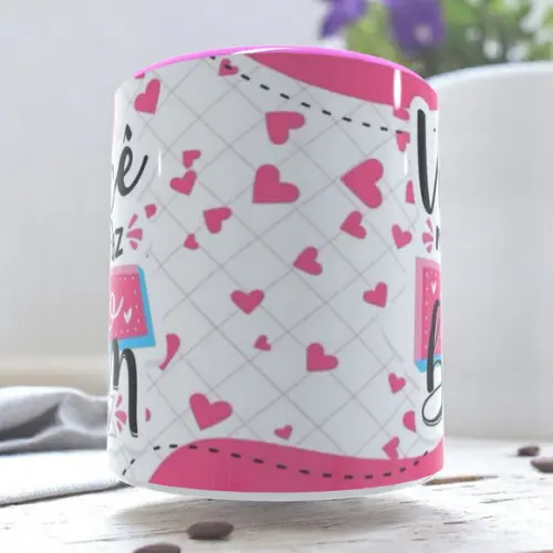 Caneca Love Rosa Dia dos Namorados Personalizada