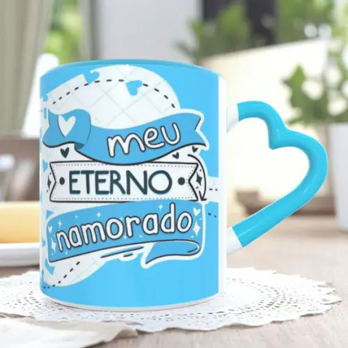 Caneca Love Azul Dia dos Namorados Personalizada