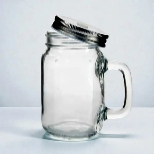 Caneca Mason Jar de Vidro Cristal - 430ml Personalizada