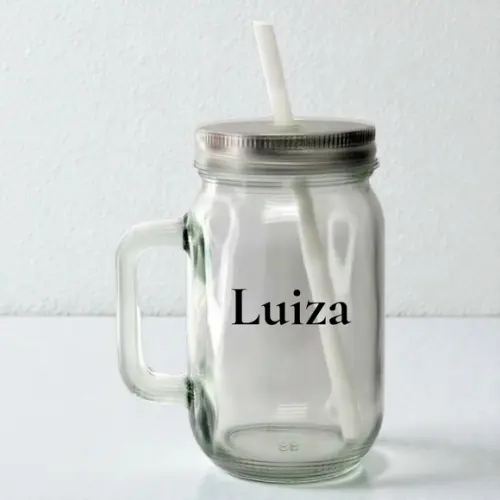 Caneca Mason Jar de Vidro Cristal - 430ml Personalizada