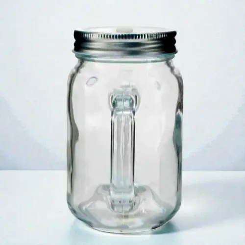 Caneca Mason Jar de Vidro Cristal - 430ml Personalizada