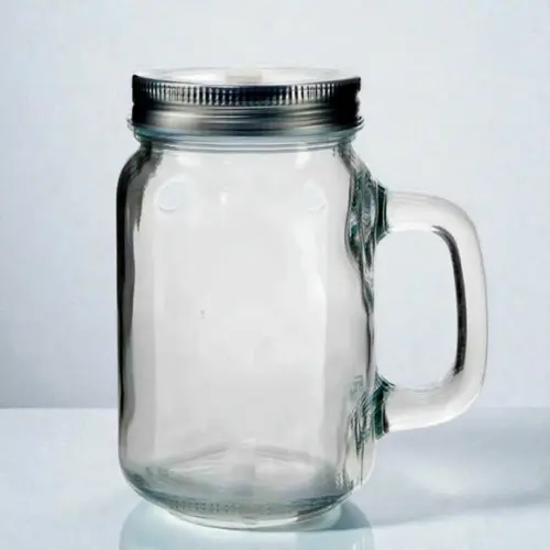 Caneca Mason Jar de Vidro Cristal - 430ml Personalizada