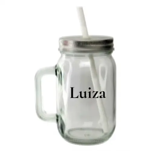 Caneca Mason Jar de Vidro Cristal - 430ml Personalizada