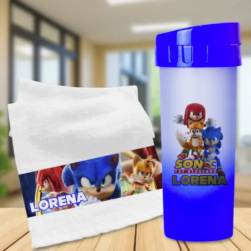 Kit Toalha Lavabinho + Garrafa Eco Degradê Personalizada