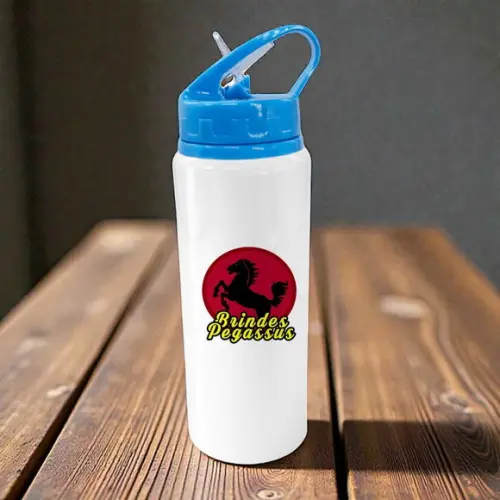 Squeeze de Aluminio Branco Bico Azul c/ Alça - 600ml