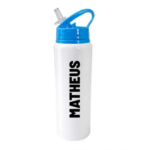Squeeze de Aluminio Branco Bico Azul c/ Alça - 600ml
