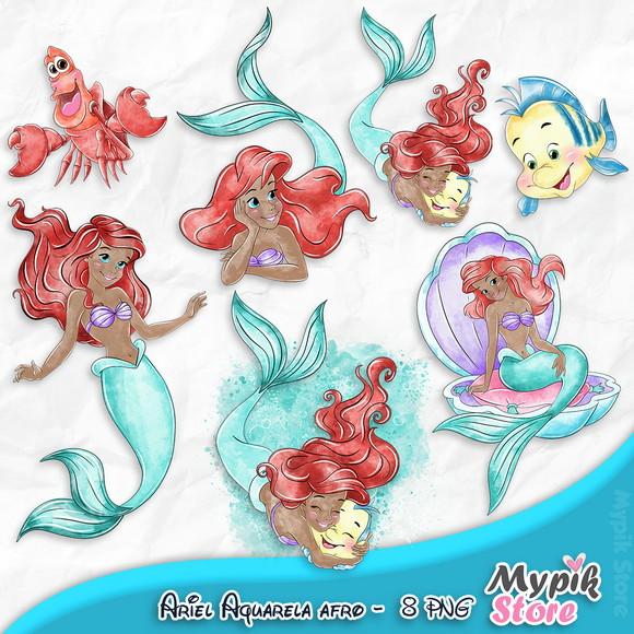 Kit Digital a Pequena Sereia Ariel Afro Aquarela 4
