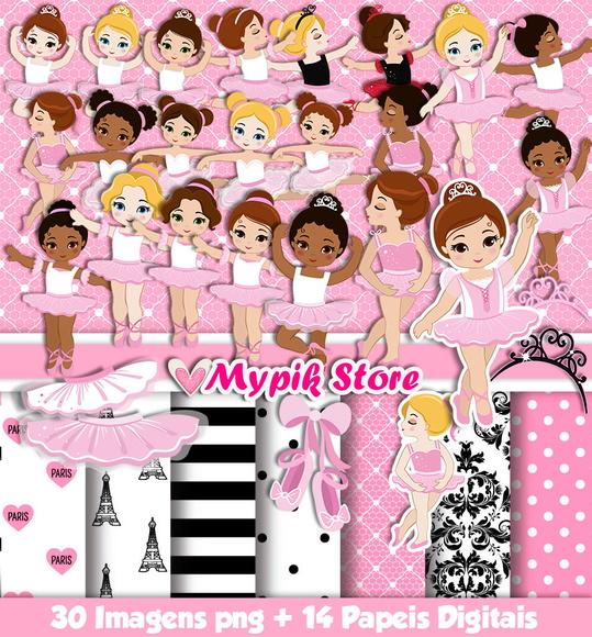 Kit Digital Bailarinas Rosas Coleção Scrapbook