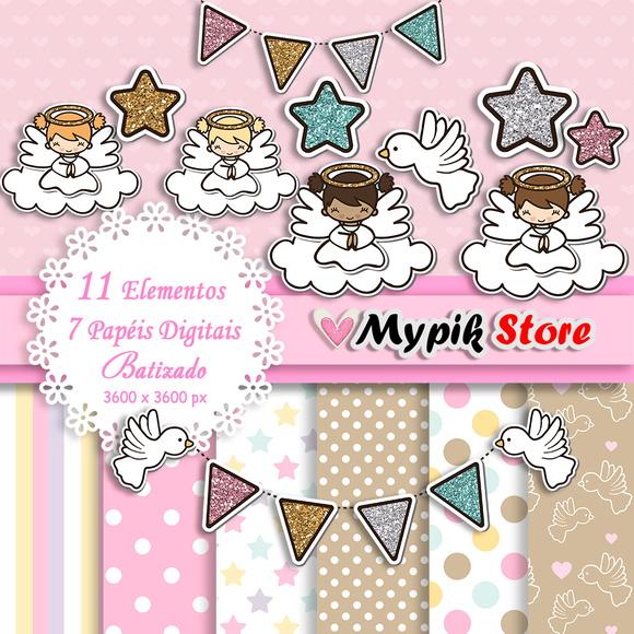 Kit Digital Batizado Anjos Scrapbook 03