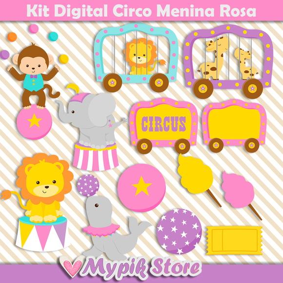 Kit Digital Circo Menina Rosa Coleção Scrapbook 01