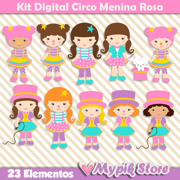 Kit Digital Circo Menina Rosa Coleção Scrapbook 01