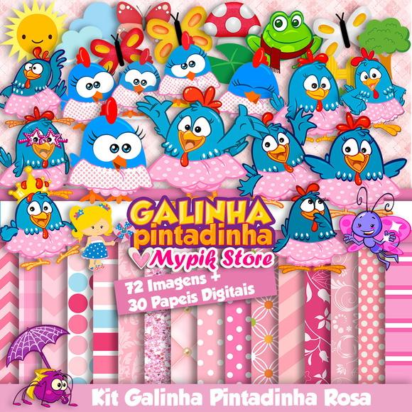 Kit Digital Galinha Pintadinha Rosa - Scrapbook