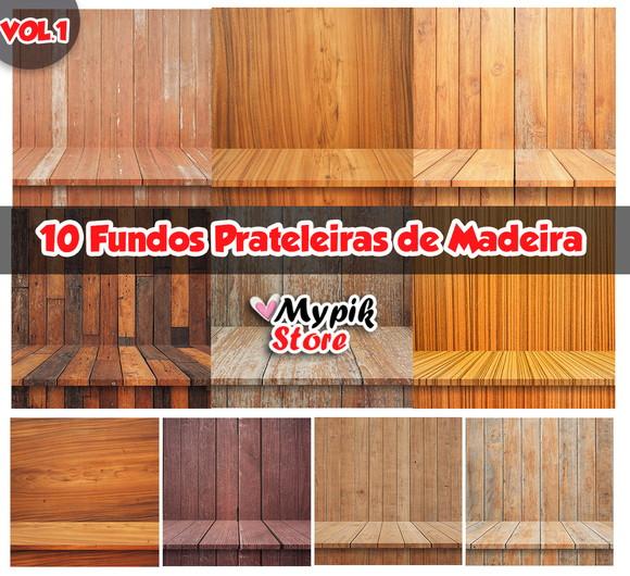 Kit Digital Imagens Fundos Prateleiras de Madeira