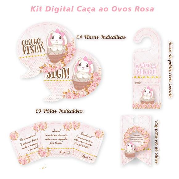 Kit Digital Páscoa Caça aos Ovos Silhouette e PDF Rosa