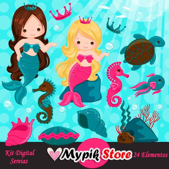Kit Digital Princesas Sereias - 70