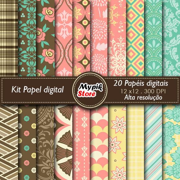Kit Papel digital Floral 20 papel - 10